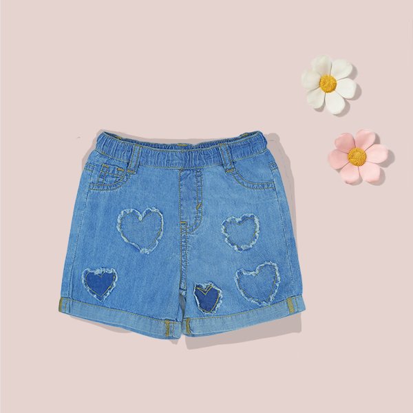 Heart Embroidered Denim Shorts - Image 2