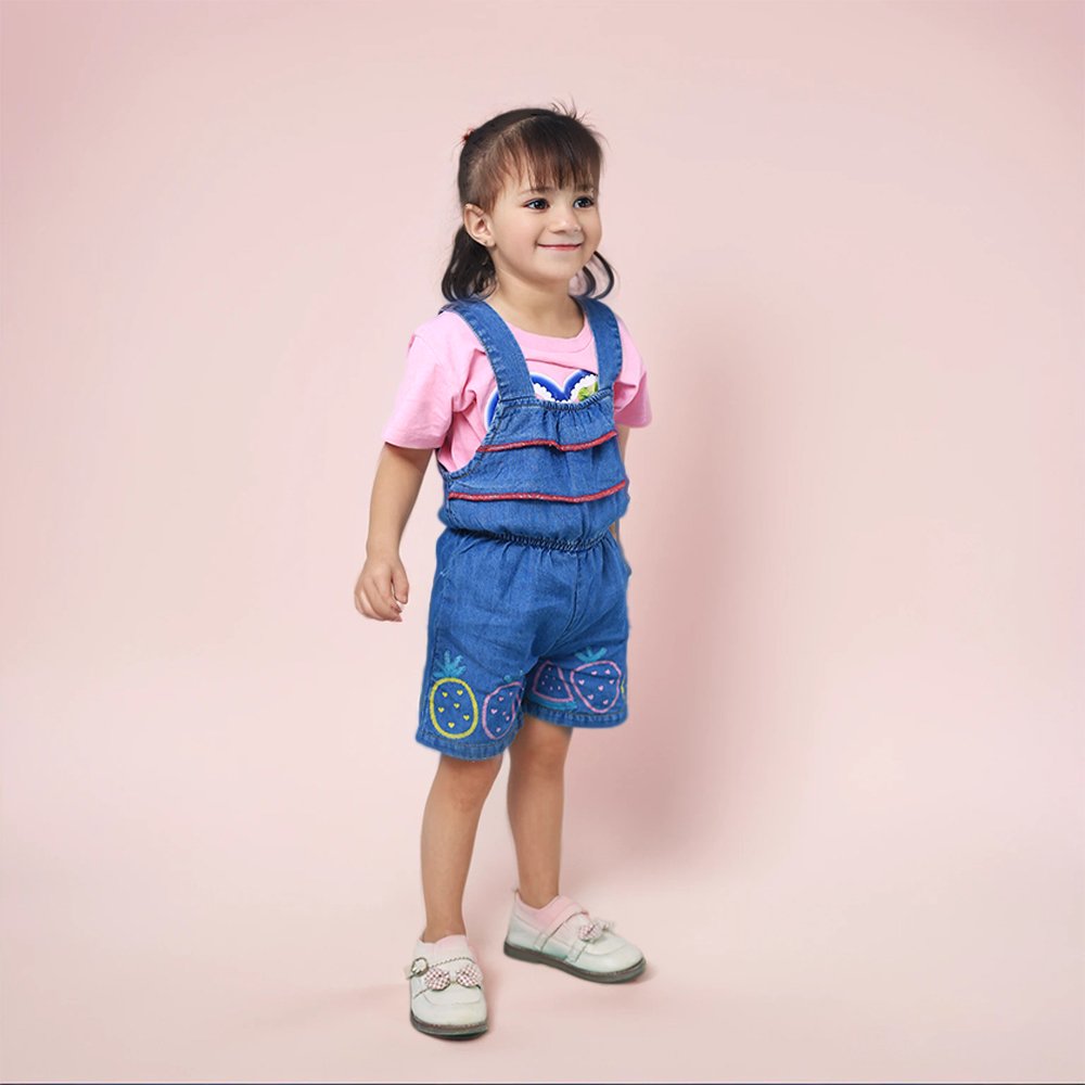 Fruit Embroidery Denim Romper