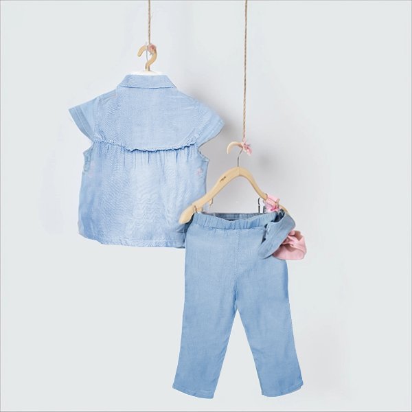 Embroidered Pink Bow Denim Set - Image 3