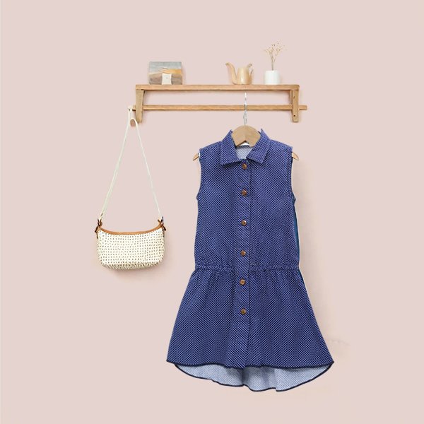Polka Dot Printed Denim Dress - Image 3