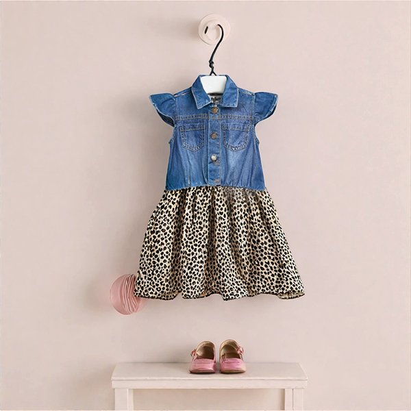 Denim & Leopard Print Dress - Image 3