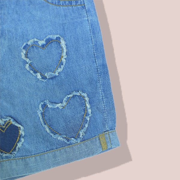 Heart Embroidered Denim Shorts - Image 3
