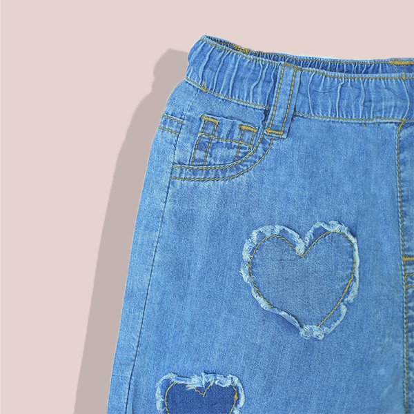 Heart Embroidered Denim Shorts - Image 4