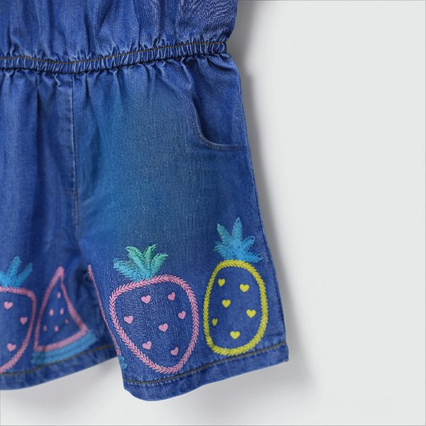 Fruit Embroidery Denim Romper - Image 4