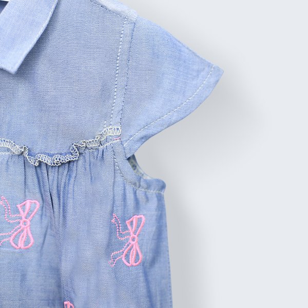 Embroidered Pink Bow Denim Set - Image 5